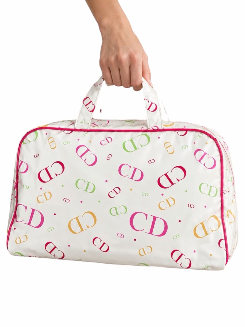 Vintage Christian Dior Neon CD Logo LARGE Top Handle Cosmetic Case Travel Bag